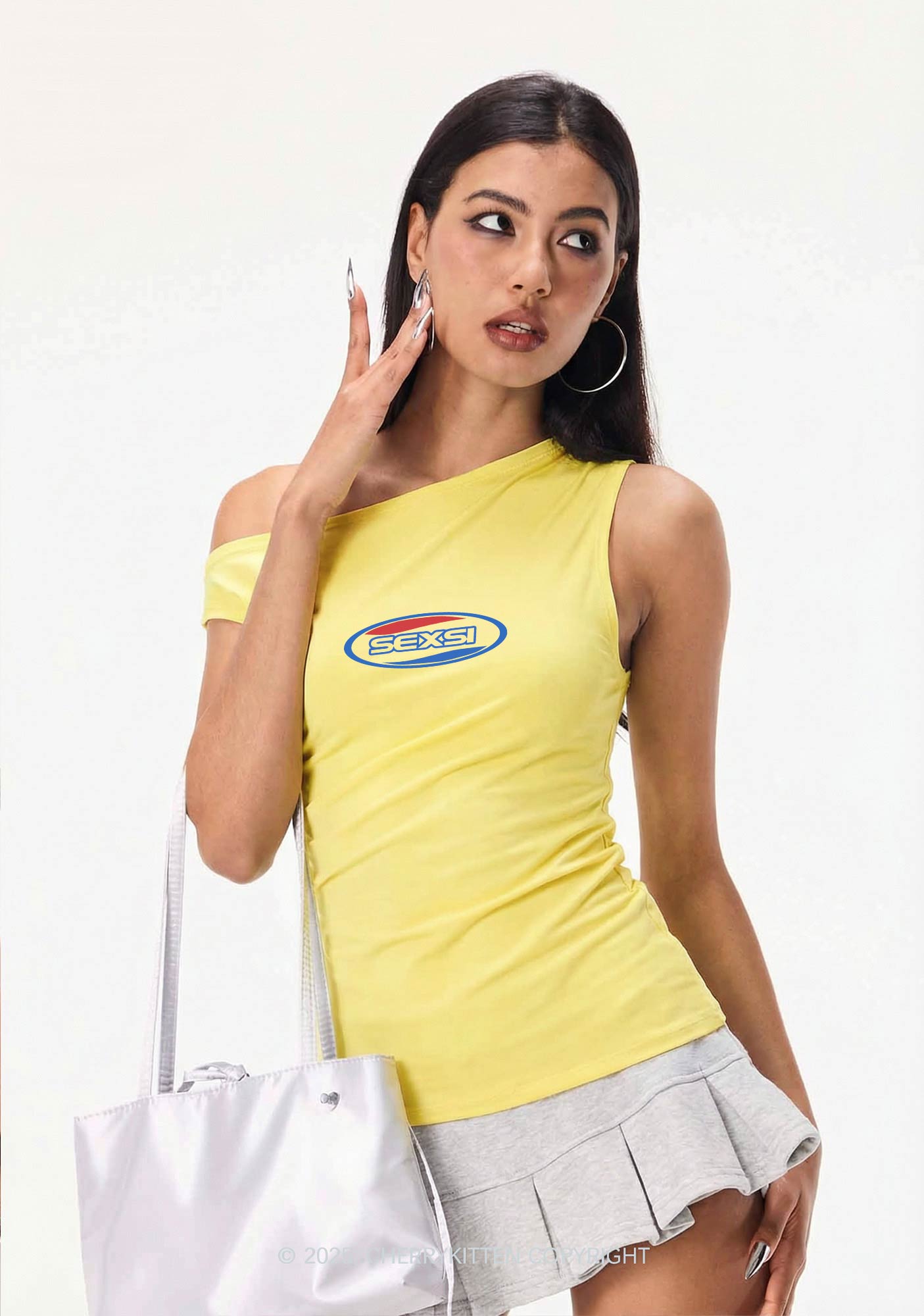 Sexsi Slogan Y2K Off Shoulder Tank Top Cherrykitten