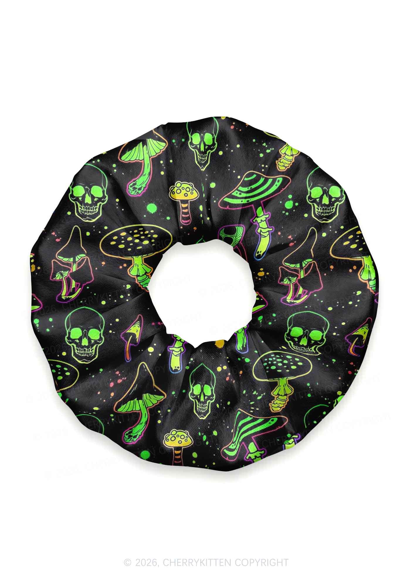 Neon Skull Mushroom Y2K Hair Scrunchie Cherrykitten