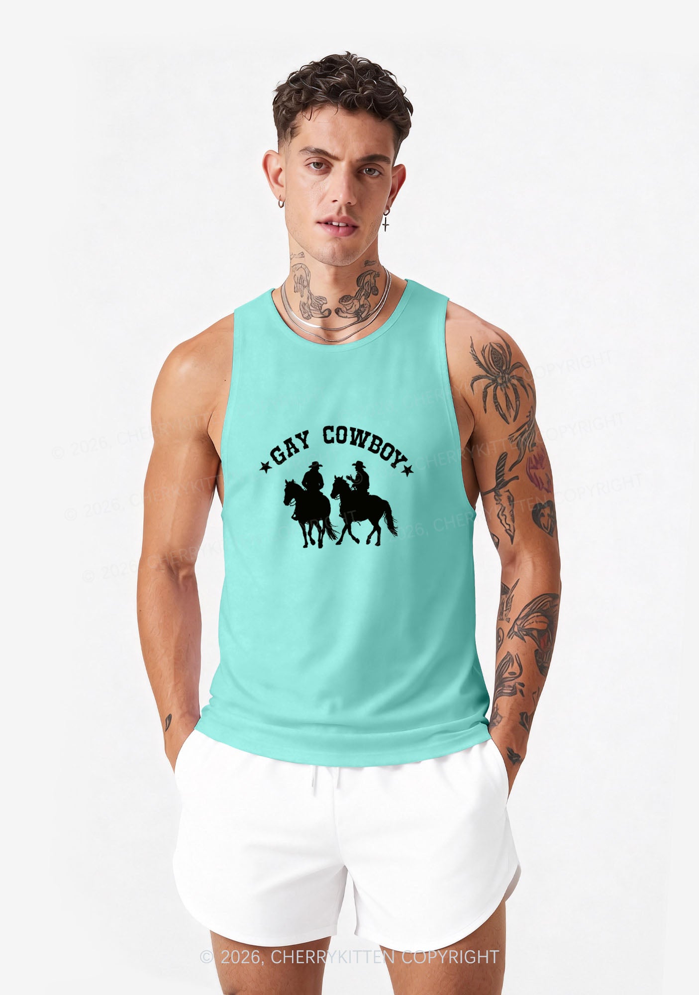Gay Cowboy Pride Y2K Men Racerback Tank Top Cherrykitten