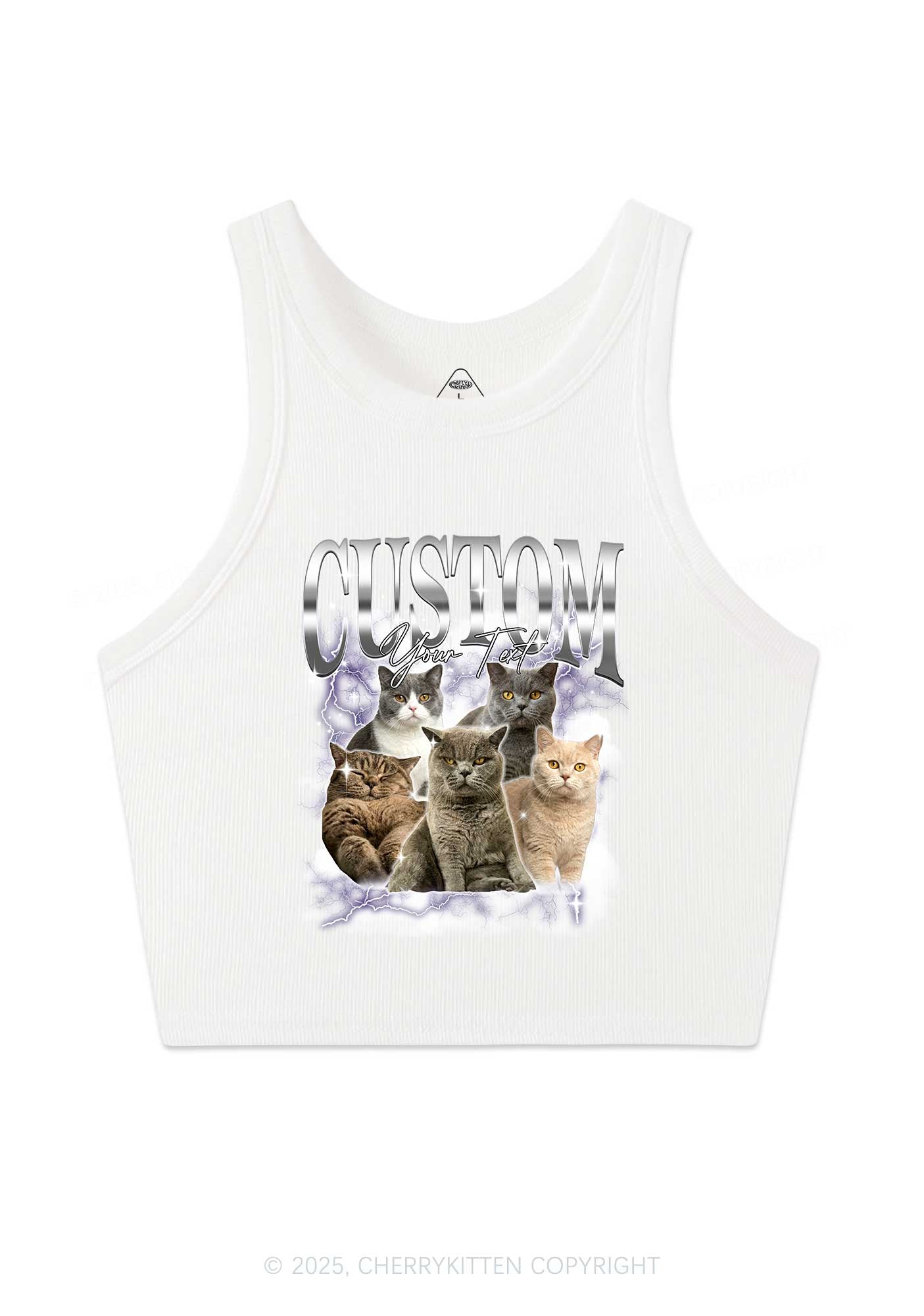 Custom Neon Lightning Cat Photo Y2K Crop Tank Top Cherrykitten