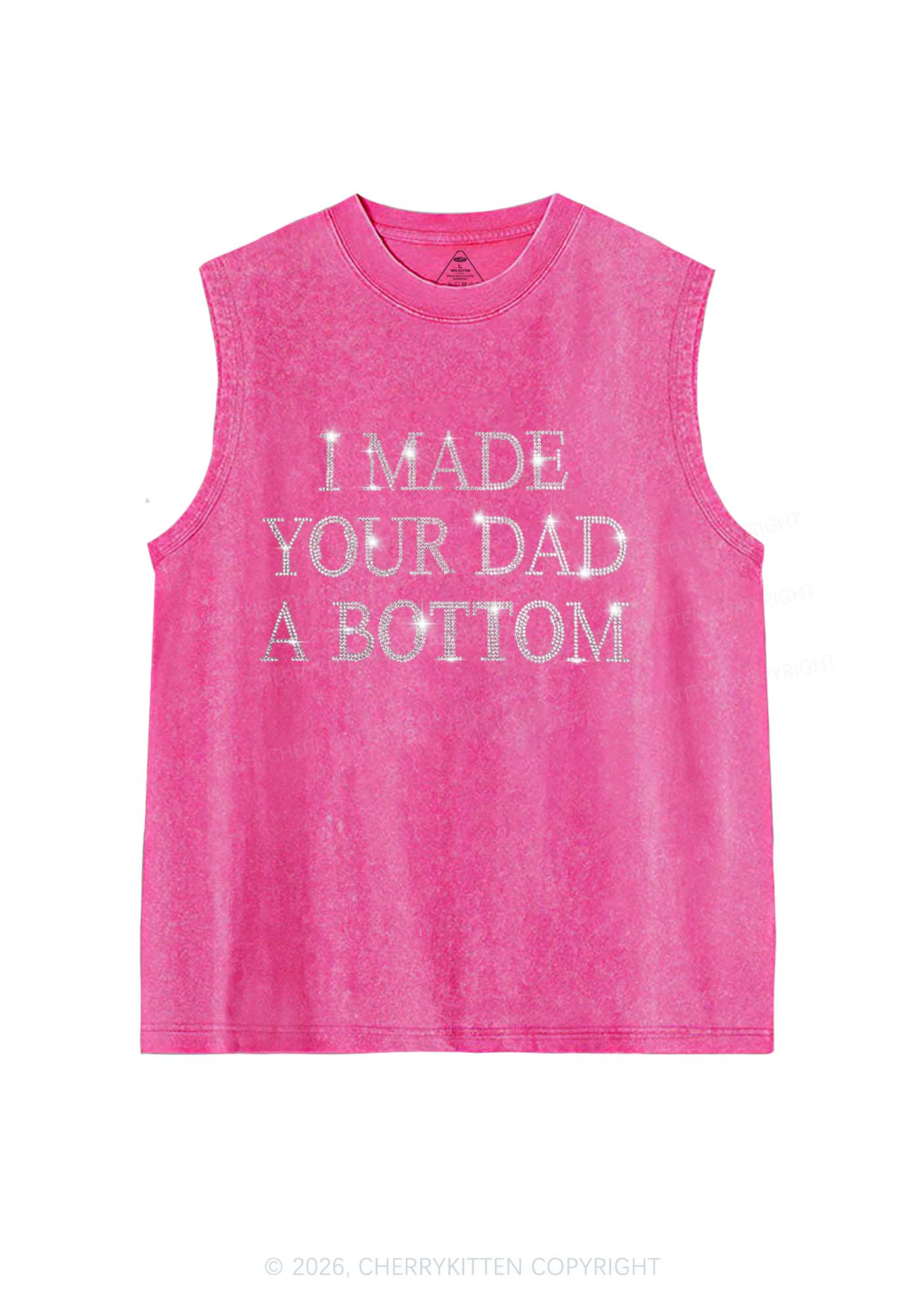 Rhinestone Made Your Dad A Bottom Pride Y2K Washed Muscle Tank Cherrykitten