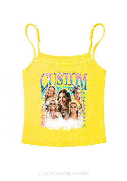 Custom Portrait Glitter Text Y2K Spaghetti Strap Cami Cherrykitten