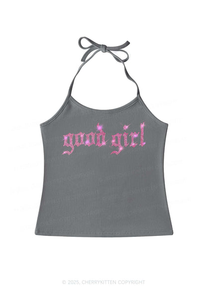 Rhinestone Good Girl Y2K Halter Neck Cami Cherrykitten