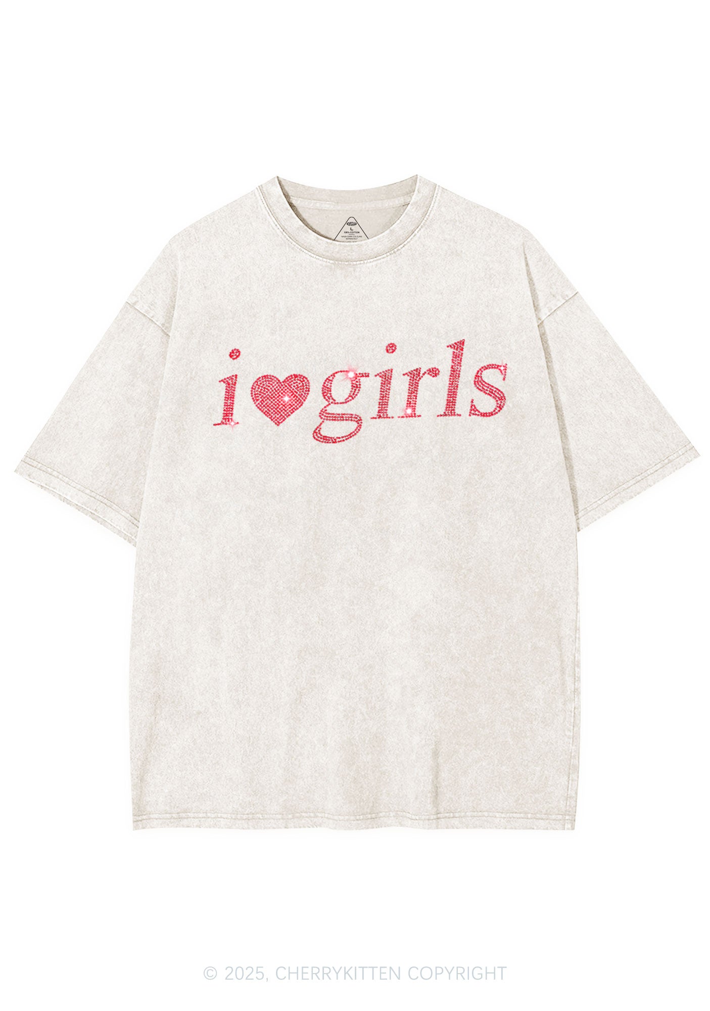 Rhinestone I Love Girls Y2K Shirts Washed Tee Cherrykitten