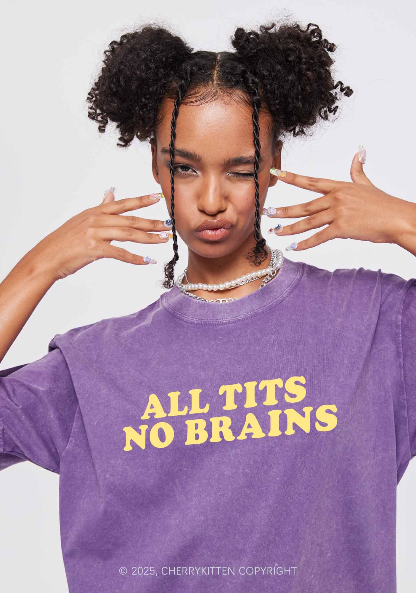 All Txts No Brains Y2K Shirts Washed Tee Cherrykitten