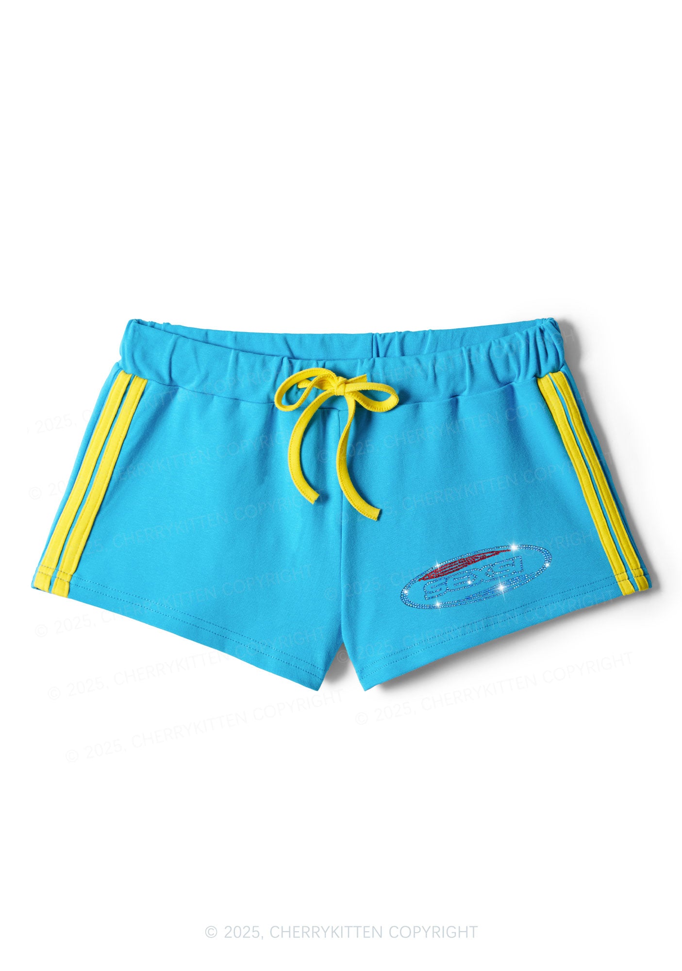 Rhinestone Sexsi Slogan Y2K Drawstring Mini Shorts Cherrykitten