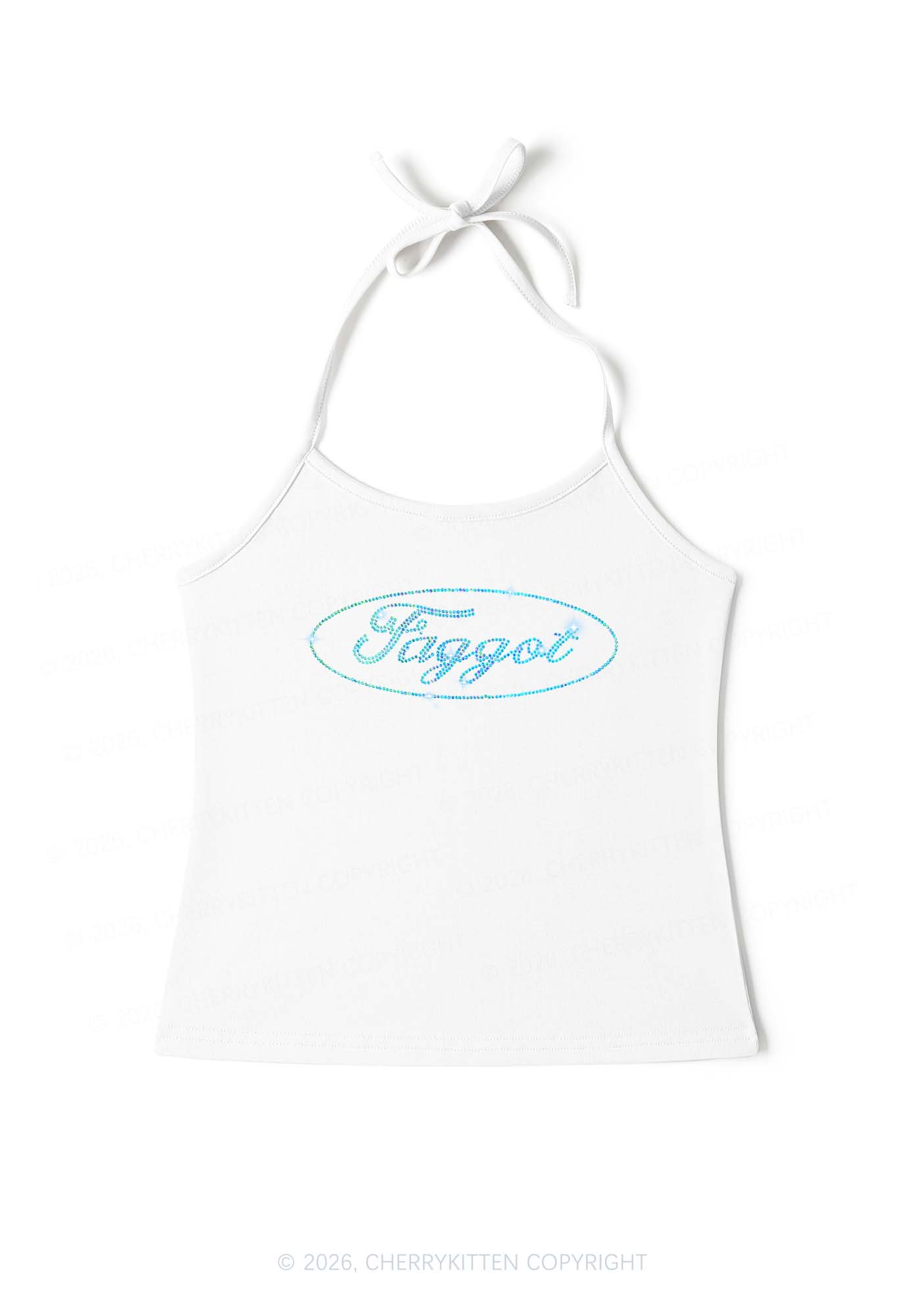 Rhinestone Oval Faggot Pride Y2K Halter Neck Cami Cherrykitten