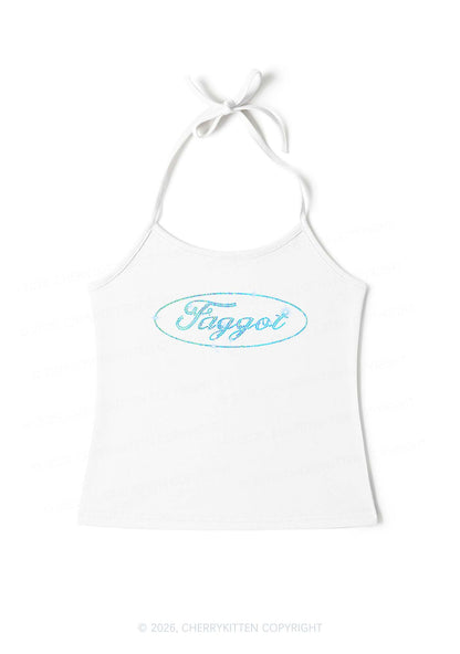 Rhinestone Oval Faggot Pride Y2K Halter Neck Cami Cherrykitten