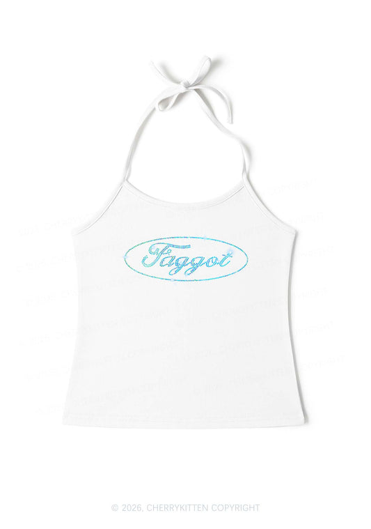 Rhinestone Oval Faggot Pride Y2K Halter Neck Cami Cherrykitten