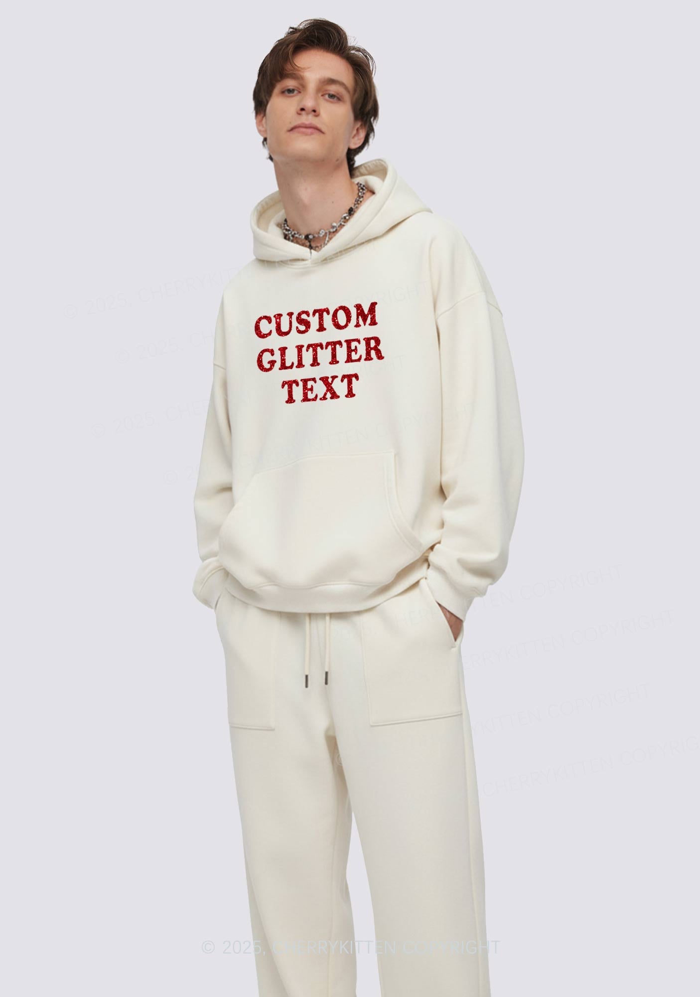 Custom Text Glitter Y2K Fleece Hoodie Set Cherrykitten