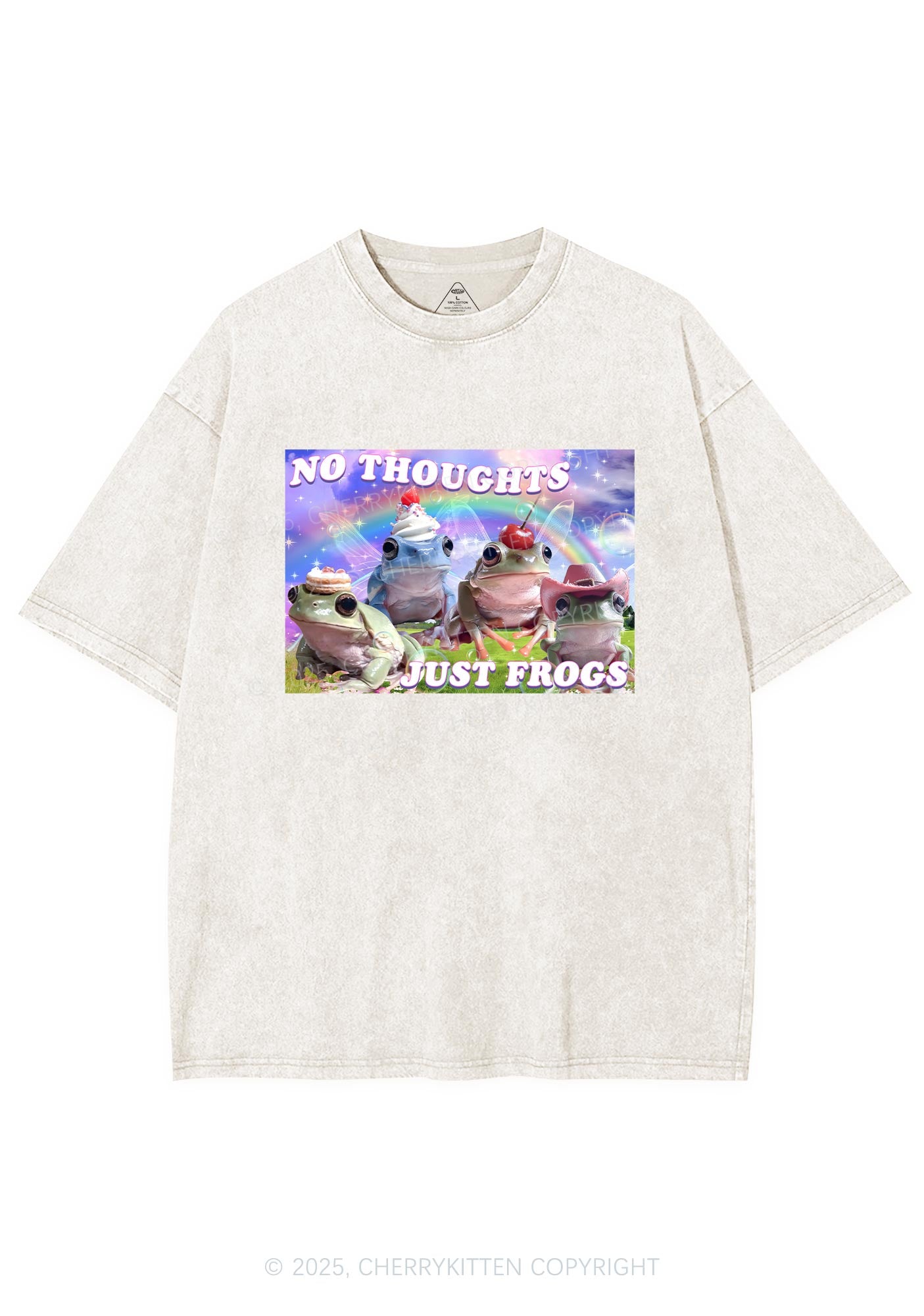 No Thoughts Just Frogs Y2K Shirts Washed Tee Cherrykitten