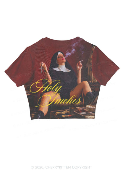 Holy Smokes Nun Y2K Mesh Crop Top Cherrykitten