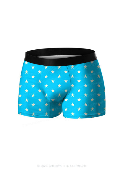 Blue Star Y2K Print Men Boxer Briefs Cherrykitten