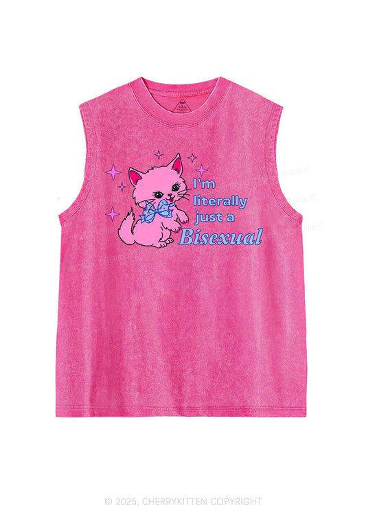Literally Just A Bisexual Pride Y2K Washed Muscle Tank Cherrykitten