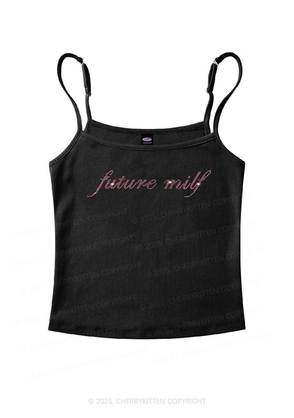 Rhinestone Pink Future Mxxf Y2K Spaghetti Strap Cami Cherrykitten