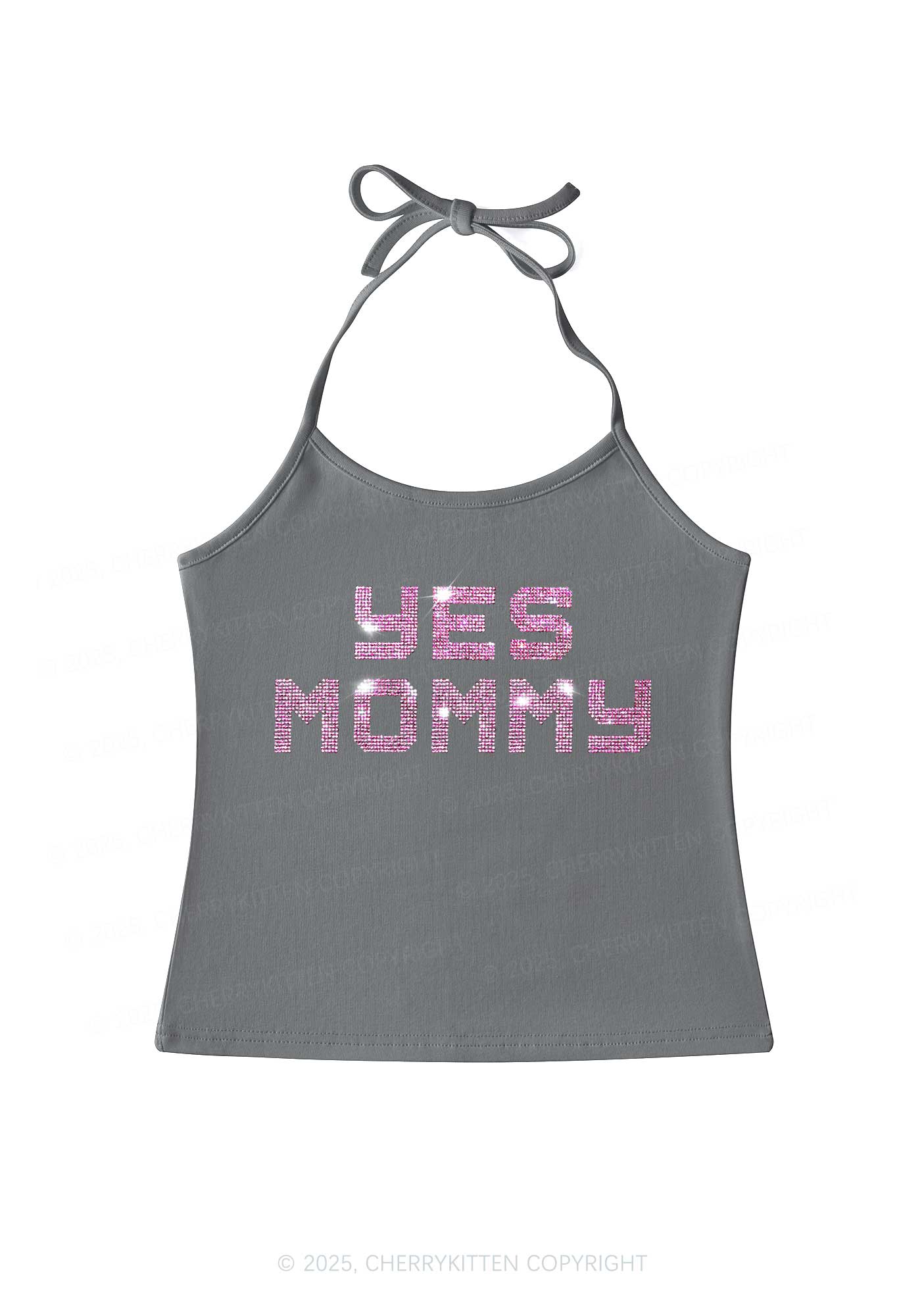 Rhinestone Yes Mommy Y2K Halter Neck Cami Cherrykitten