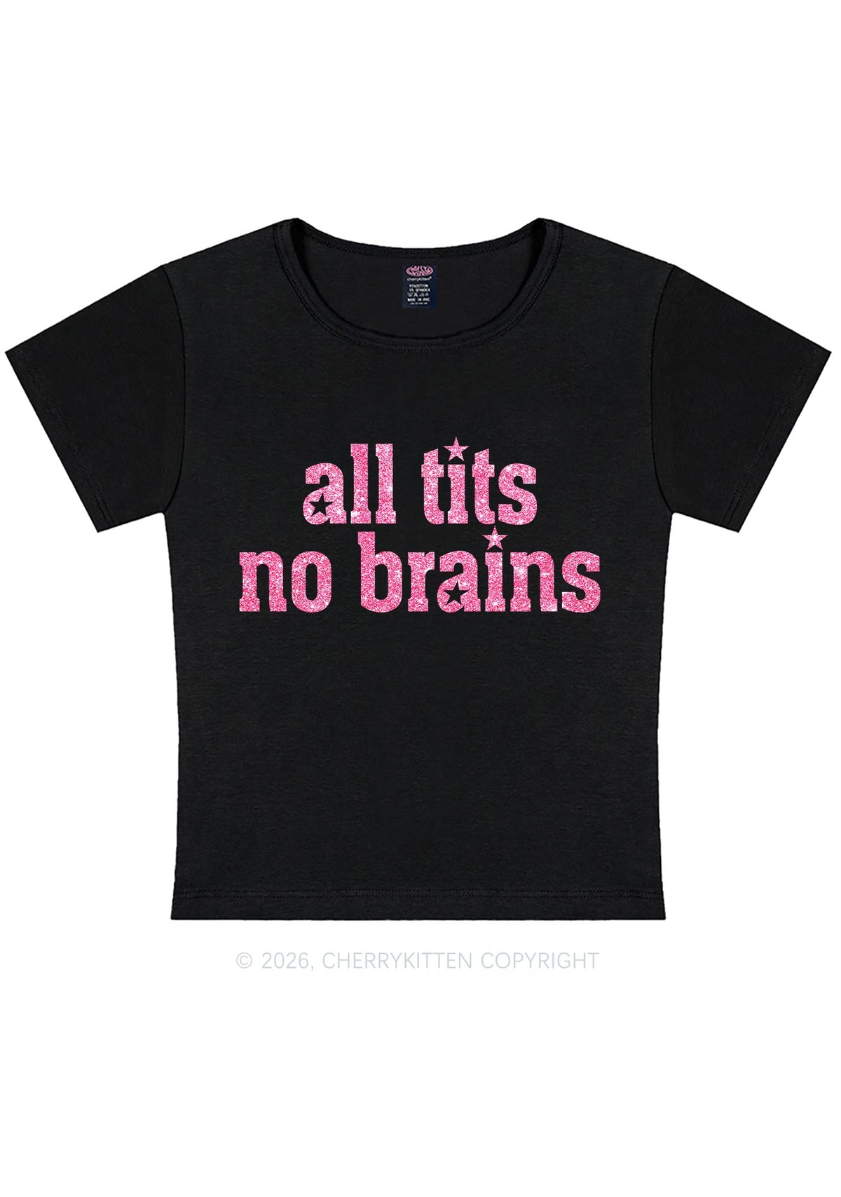 Glitter All Txts No Brains Y2K Baby Tee Cherrykitten
