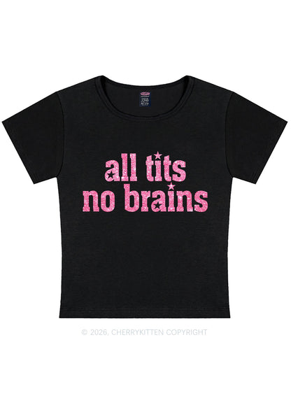 Glitter All Txts No Brains Y2K Baby Tee Cherrykitten