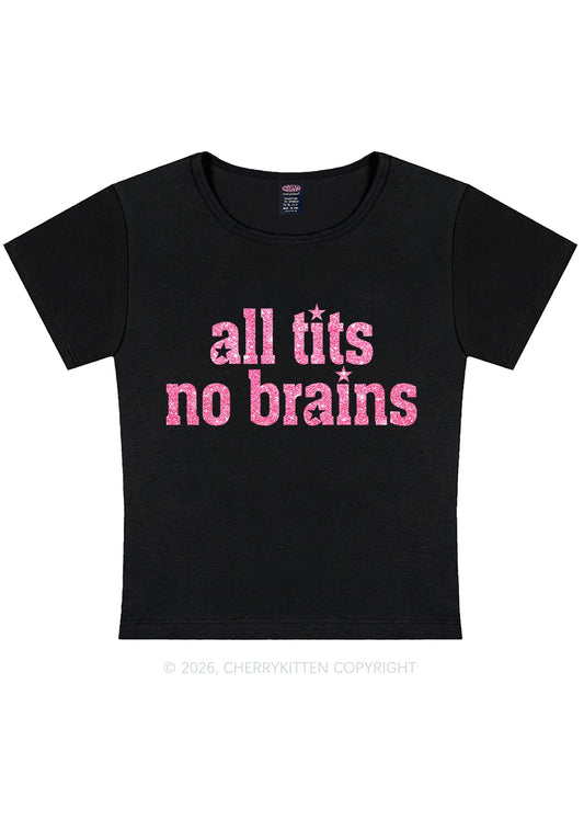 Glitter All Txts No Brains Y2K Baby Tee Cherrykitten