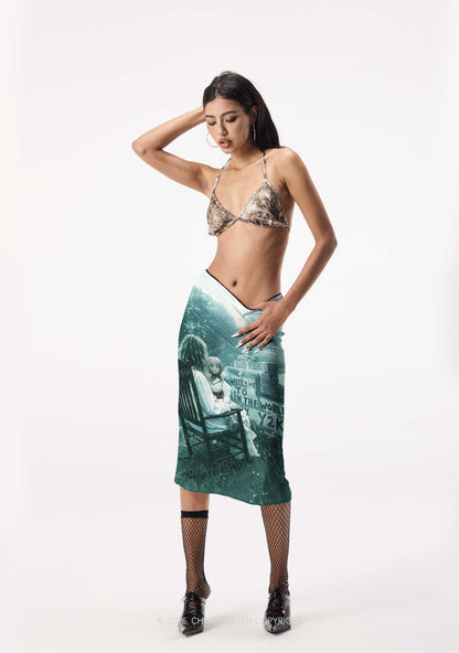 Halloween Graveyard Doll Y2K Print Midi Skirt Cherrykitten