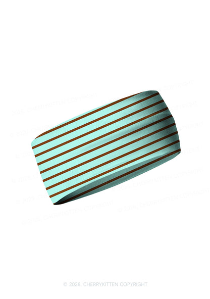 Mint Brown Stripes Y2K Print Headband Cherrykitten