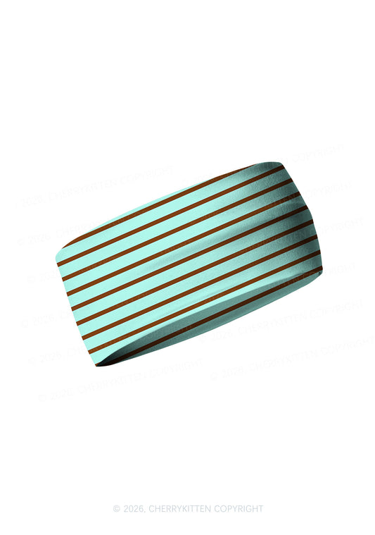 Mint Brown Stripes Y2K Print Headband Cherrykitten