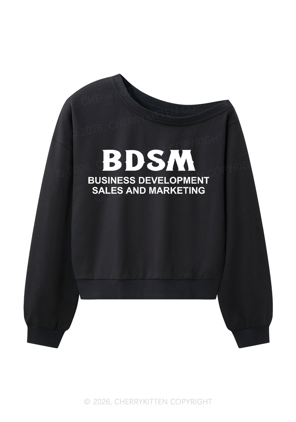 Business Development Y2K Off Shoulder Sweatshirts Cherrykitten