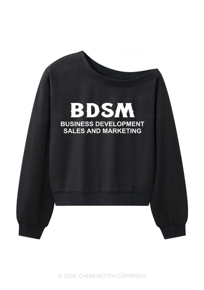 Business Development Y2K Off Shoulder Sweatshirts Cherrykitten