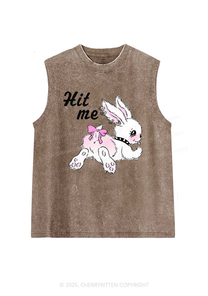 Hit Me White Bunny Y2K Washed Muscle Tank Cherrykitten