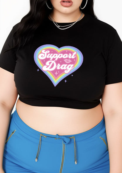 Curvy Rainbow Heart Support Drag Lip Print Baby Tee