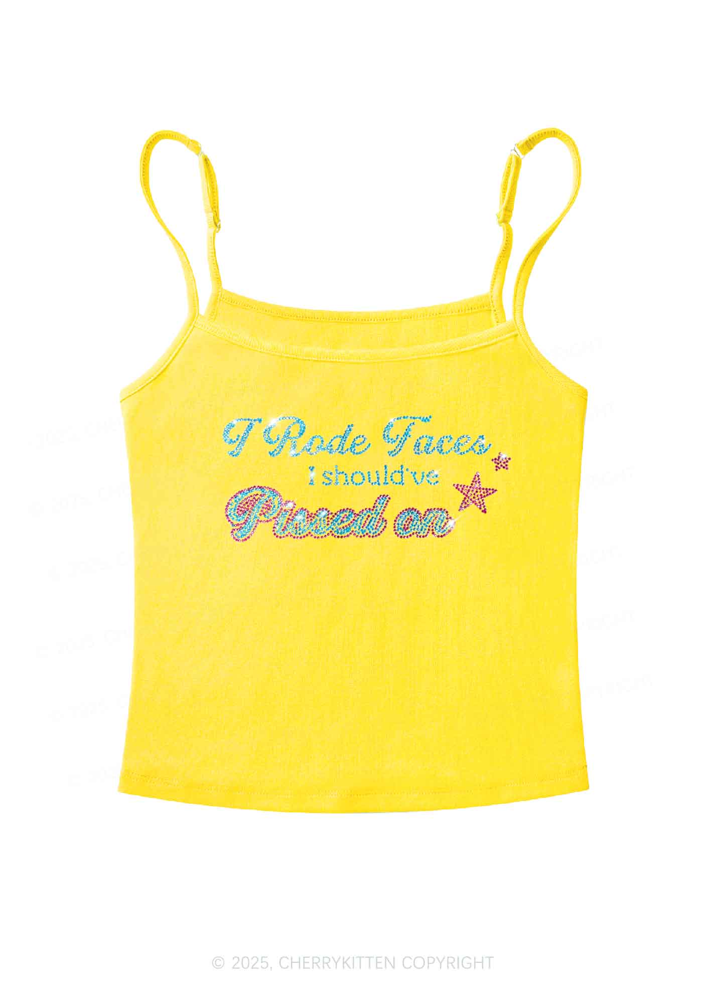 Rhinestone I Rode Faces Y2K Spaghetti Strap Cami Cherrykitten