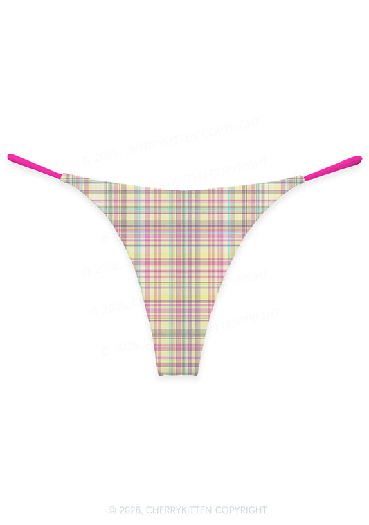 Pink Yellow Plaid Y2K Print Bikini String Thong Cherrykitten