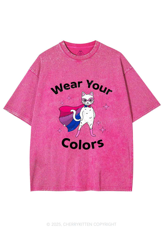Bisexual Flag Cat Pride Y2K Shirts Washed Tee Cherrykitten