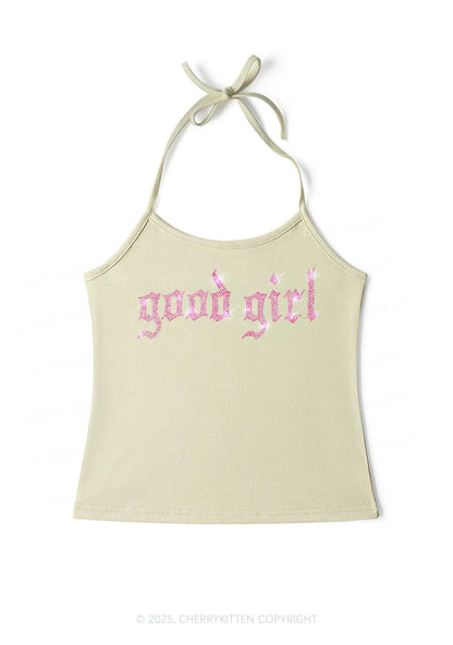 Rhinestone Good Girl Y2K Halter Neck Cami Cherrykitten