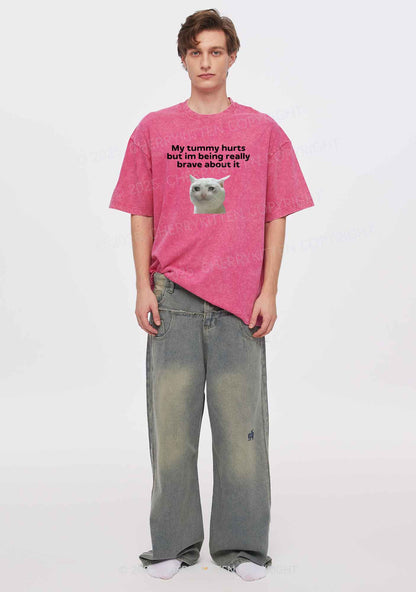 Cat Tummy Hurts Y2K Shirts Washed Tee Cherrykitten