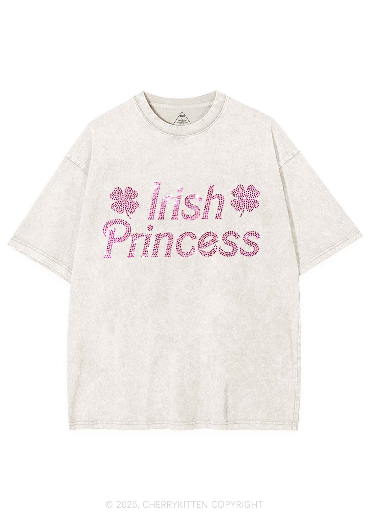 Rhinestone Irish Princess St Patricks Y2K Shirts Washed Tee Cherrykitten