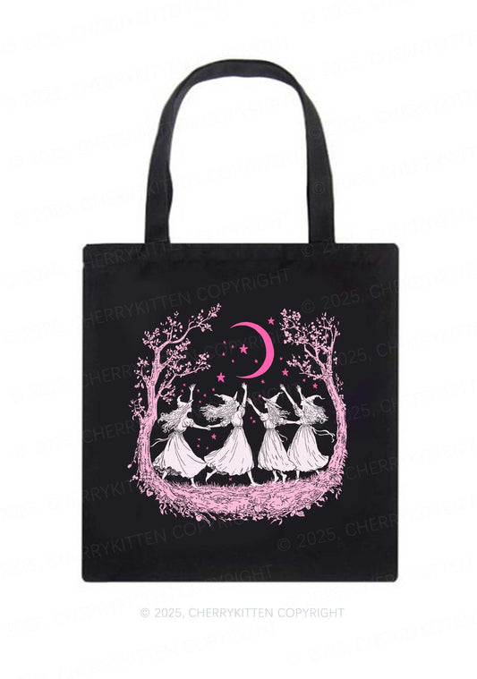 Halloween Witches Dancing Under Moon Y2K Canvas Tote Bag Cherrykitten