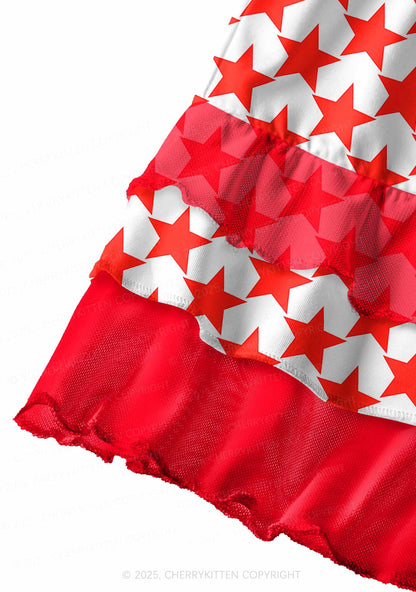 Hyper Red Stars Valentine's Day Y2K Print Mini Layered Skirt Cherrykitten