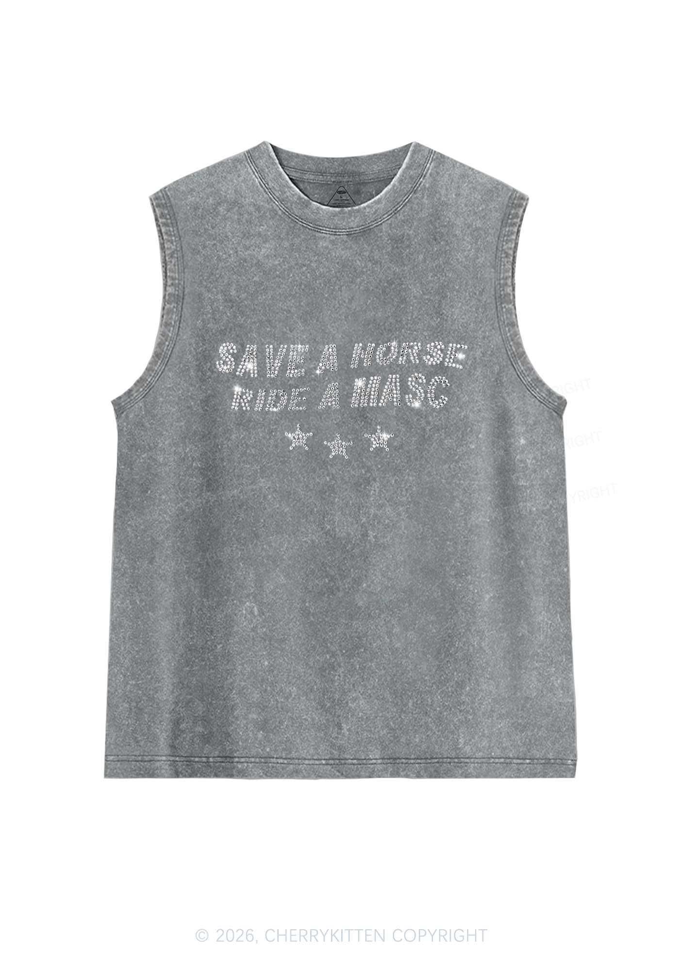 Rhinestone Ride A Masc Pride Y2K Washed Muscle Tank Cherrykitten