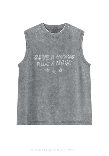 Rhinestone Ride A Masc Pride Y2K Washed Muscle Tank Cherrykitten