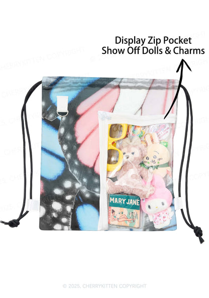Trans Butterfly Wing Pride Y2K Drawstring Itabag Backpack Cherrykitten