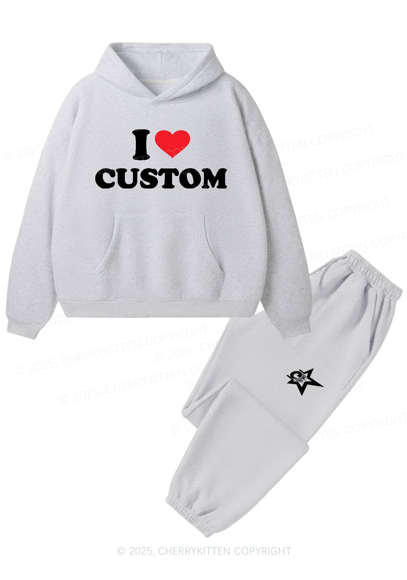 I Love Custom Personalized Y2K Fleece Hoodie Set Cherrykitten