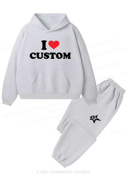 I Love Custom Personalized Y2K Fleece Hoodie Set Cherrykitten