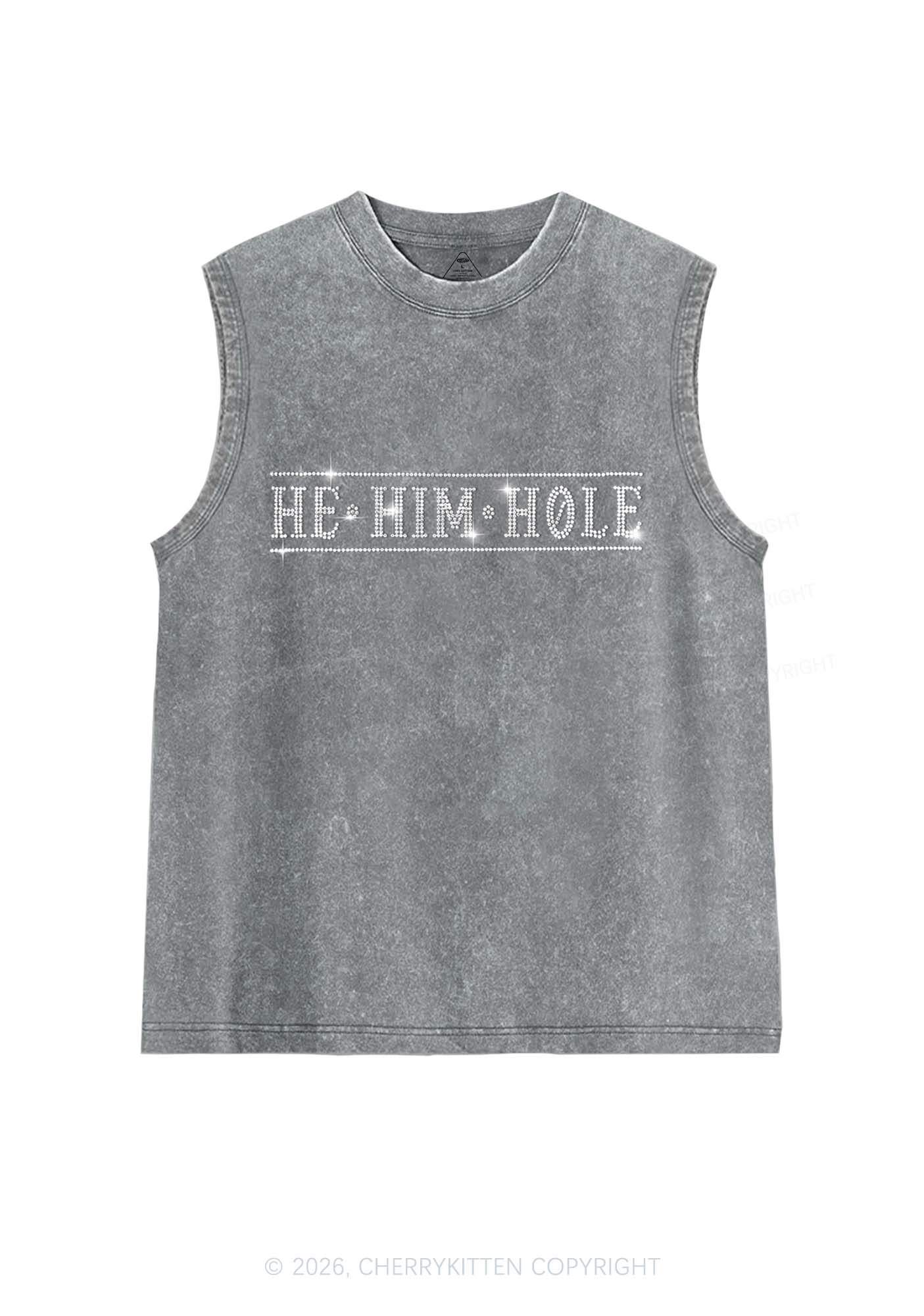Rhinestone He Him Hole Pride Y2K Washed Muscle Tank Cherrykitten