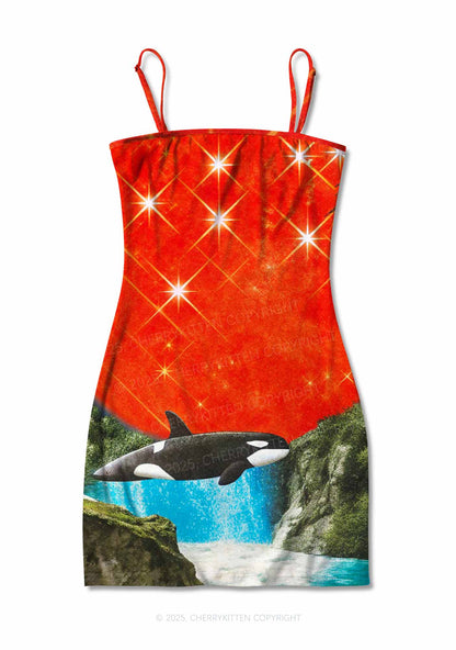 Jungle Orca Y2K Print Slip Dress Cherrykitten