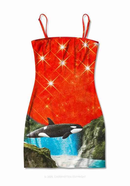 Jungle Orca Y2K Print Slip Dress Cherrykitten