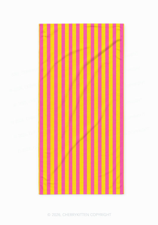 Pink And Yellow Stripes Y2K Beach Towel Cherrykitten