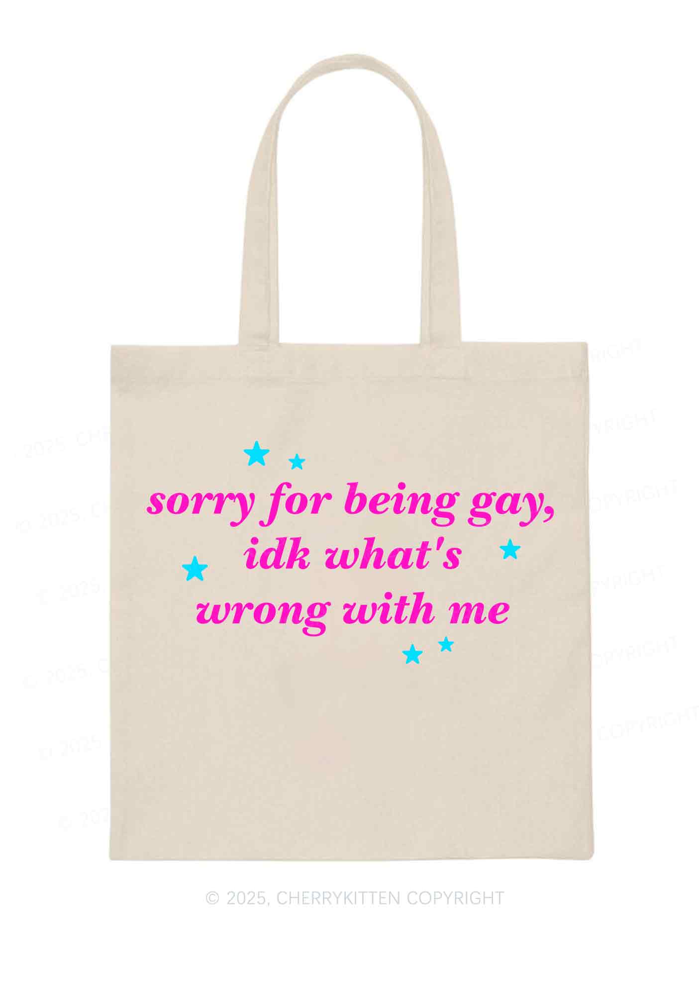 Sorry For Being Gay Pride Y2K Canvas Tote Bag Cherrykitten