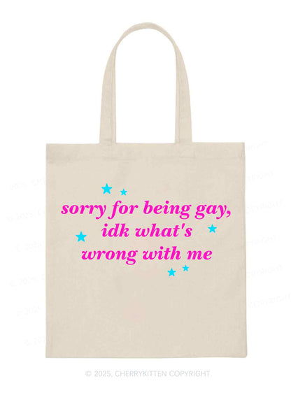 Sorry For Being Gay Pride Y2K Canvas Tote Bag Cherrykitten