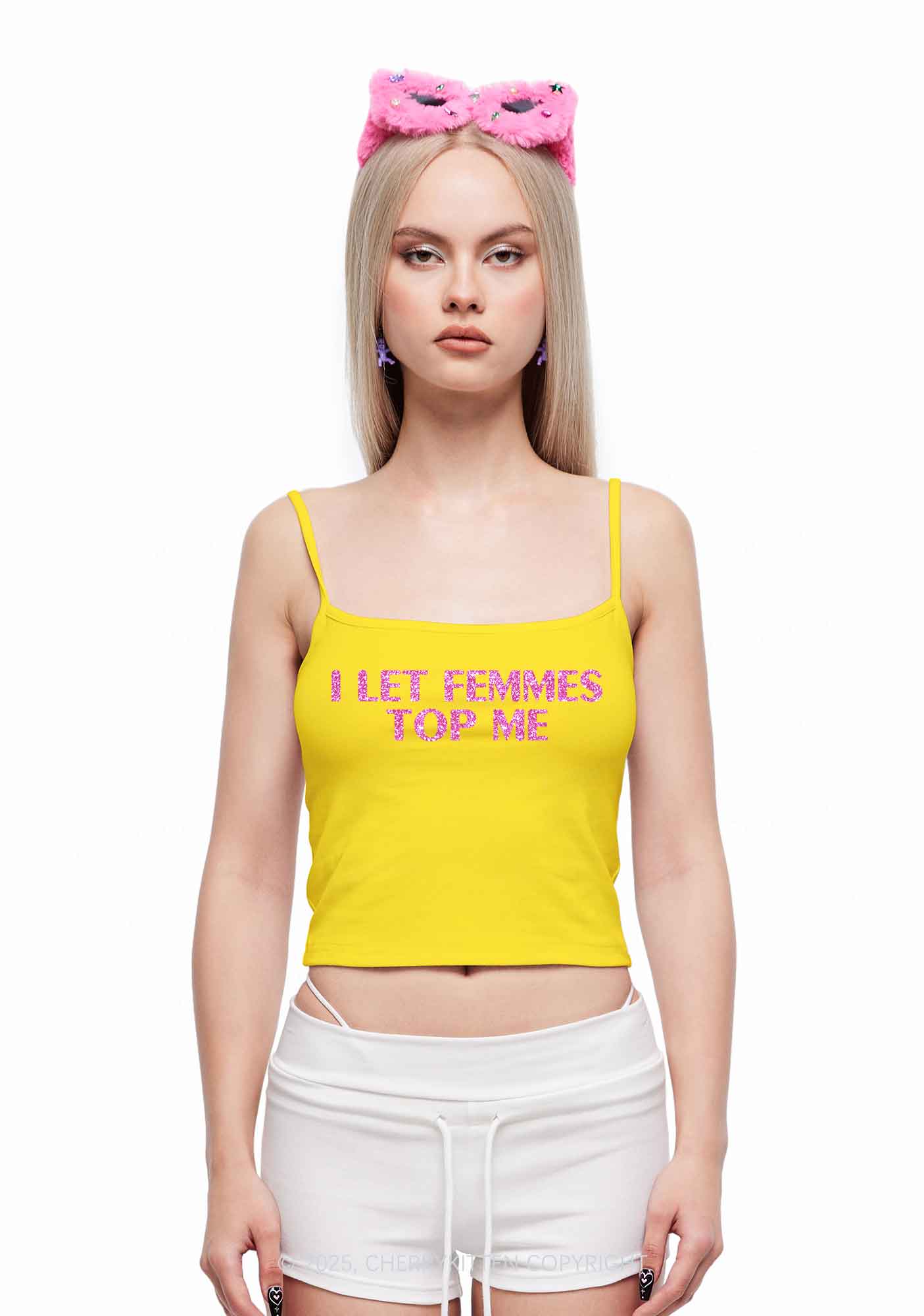 Glitter I Let Femmes Top Me Pride Y2K Spaghetti Strap Cami Cherrykitten